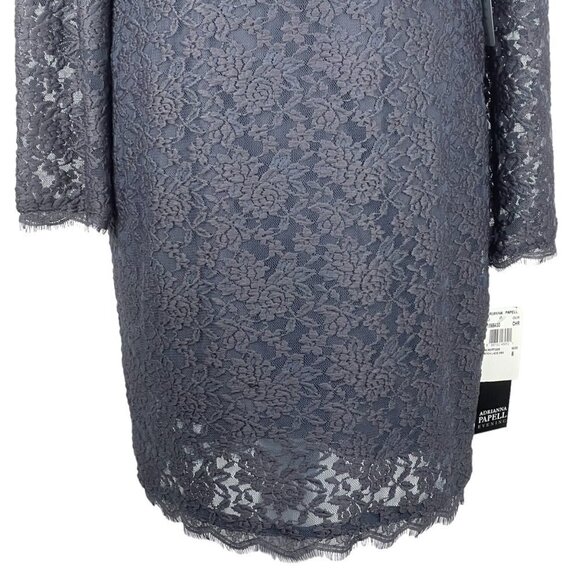 Adrianna PAPELL GREY LACE EVENING DRESS V-NECK NEW WITH TAG SIZE 8 - Picture 3 of 15